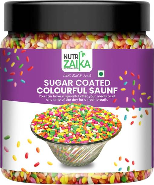 NUTRI ZAIKA Colourful Coated Saunf | Sugar Coated Fennel | Crunchy & Aromatic Refreshment Sweet & Tangy Mouth Freshener