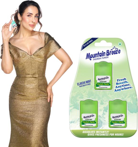 Mountain breeze Sugar-Free Elaichi mint Fresh Breath Strips 3*( 24 Strips ) Blister Pack Sugar-Free Elaichi mint Mouth Freshener