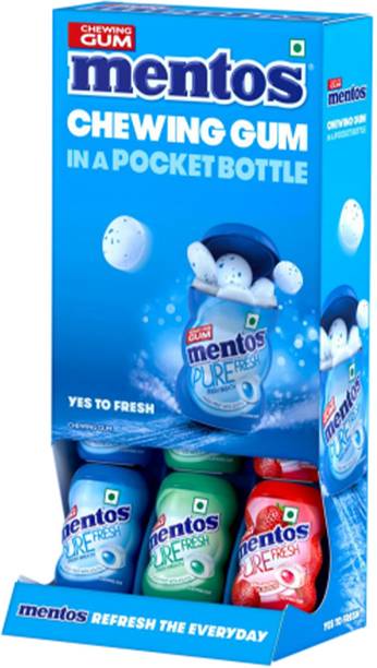 Mentos Assorted Nano Pocket Bottle Display Assorted Pack - Strawberry,Spearmint and Peppermint Bubblegum Candy