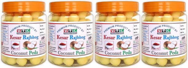 VTC Tasty Real Milk Kesar Rajbhog Peda, Kesar Milk Coconut Laddu Candy Kesar, Coconut, Sugar Candy