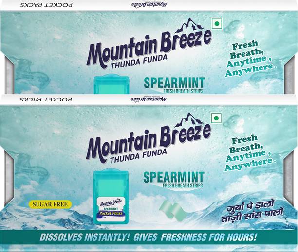 Mountain breeze Spearmint Fresh Breath Strips 3*( 24 Strips ) Blister Pack Spearmint Mouth Freshener