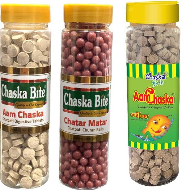 CHASKA BITE Aam Chaska Chatar Matar Chatpati Digestive Sour Candies Pack of 3 DRY MANGO, SWEET AND SOUR Candy
