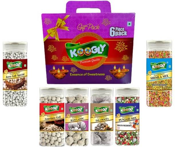 Koogly Diwali Gift Hamper Item Mouth Freshener Combo Box Khatti Jeera goli, Shimla Mix, Punjabi mix, Imli Boota, Ram Laddu, Anardana Goli Mouth Freshener
