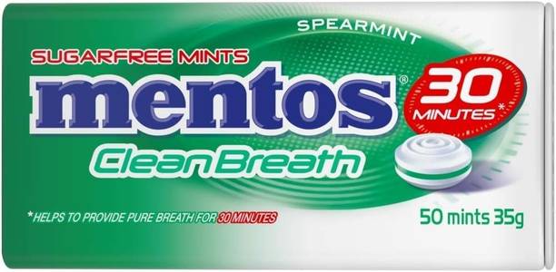 Mentos Clean Breath Sugar Free Mints |Spearmint Flavour,30 Minutes Freshness 50 Pieces| Spearmint Mint