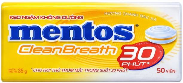 Mentos Clean Breath Sugar Free Mints | Lemon Flavor, 30 Minutes Freshness, 50 Pieces | Candy