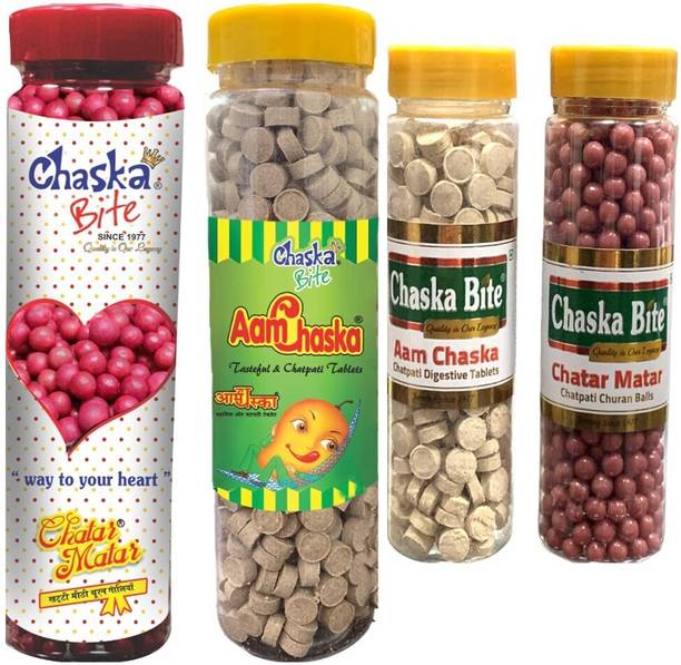CHASKA BITE Aam Chaska Chatar Matar Chatpati Candies Digestive Candies Pack of 4 DRY MANGO, SWEET AND SOUR Candy