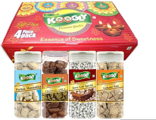 Koogly Diwali Gift Hamper Item Mouth Freshener Combo Box Pachak Munnkka, Gulkand Patti, Chatpatta Amla, Jeera Goli Special Mouth Freshener
