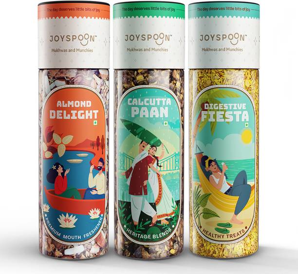 JoySpoon Combo Pack Of 3 Mukhwas | Almond Delight, Calcutta Paan, Digestive Fiesta Almond Delight, Calcutta Paan, Digestive Fiesta Mouth Freshener