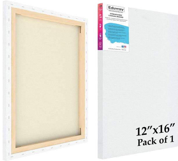 Eduway 12x16 In 10Oz. Primed Cotton Pre Stretched Canvas with Wooden Frame for Painting Cotton Medium Grain Stretched Canvas Board (Set of 1)