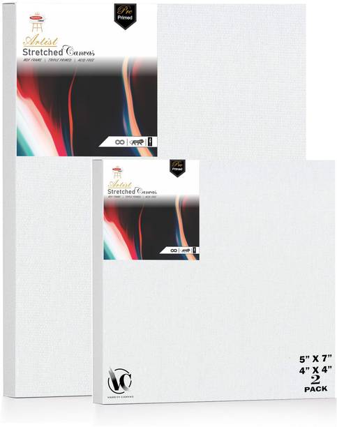 Variety Canvas Pre Stretched frame canvas 10oz Triple primed 4X4 , 5X7 PACK OF 2 Cotton Acid Free Stretched Canvas Board (Set of 2)