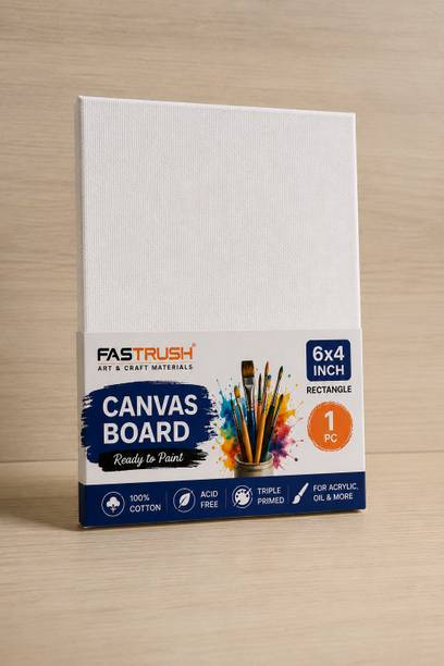 FASTRUSH Canvas Board for Painting 6 x 4 Inch | White Primed Cotton Canvas on MDF Board |