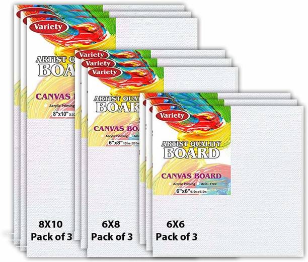 VARIETY 8X10 6X8 6X6 COMBO CANVAS BOARD Cotton Medium Grain Board Canvas (Set of 9)