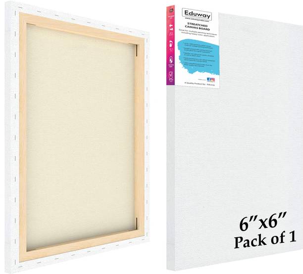 Eduway 6"x6" Inch Primed Stretched Canvas with Wooden Frame for Painting, (15x15 Cms) Cotton Medium Grain Pre Stretched Canvas (Set of 1)