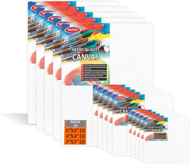 Variety Canvas 6X8 [5] 4X4 [5] 3X3 [5] Artist canvas board Cotton Medium Grain Board Canvas, Primed Canvas Board (Set of 15)