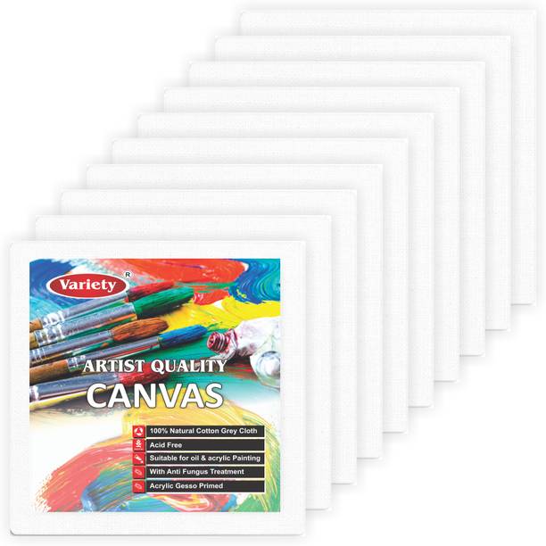 VARIETY 4" X 4" White Canvas Board 7oz Primed Artist Grade Combo Cotton Medium Grain Board Canvas (Set of 10)