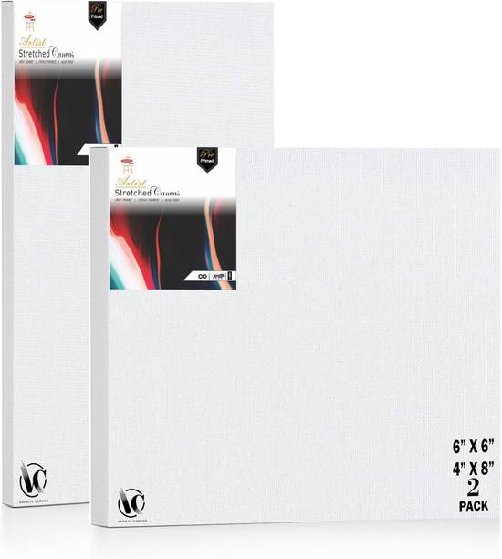 Variety Canvas Pre Stretched frame canvas 10oz Triple primed 4X8 6X6 PACK OF 2 Cotton Acid Free Pre Stretched Canvas (Set of 2)