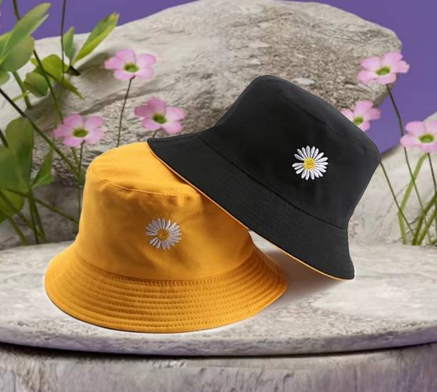 REFFER Latest reversible cotton cute daisy embroidered foldable bucket hat for Women Sports/Regular Cap Cap