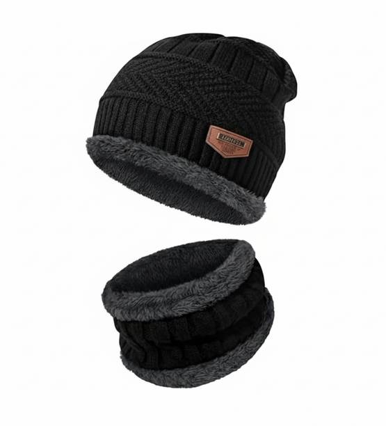 Beanie Cap with Neck Warmer Woven Beanie Cap