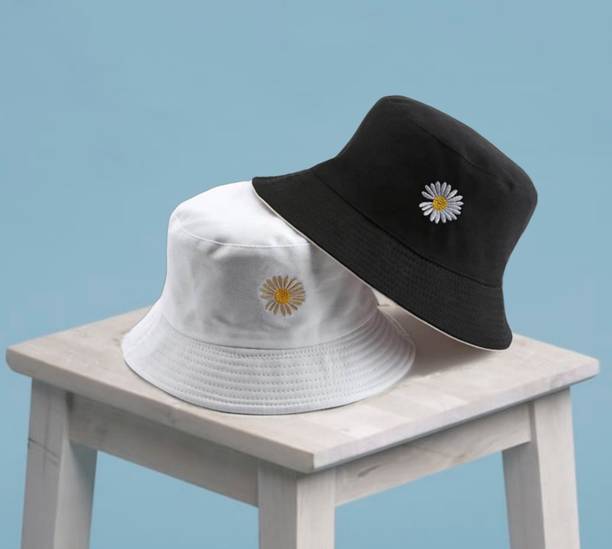 REFFER Latest reversible cotton cute daisy embroidered foldable bucket hat for Women Sports/Regular Cap Cap