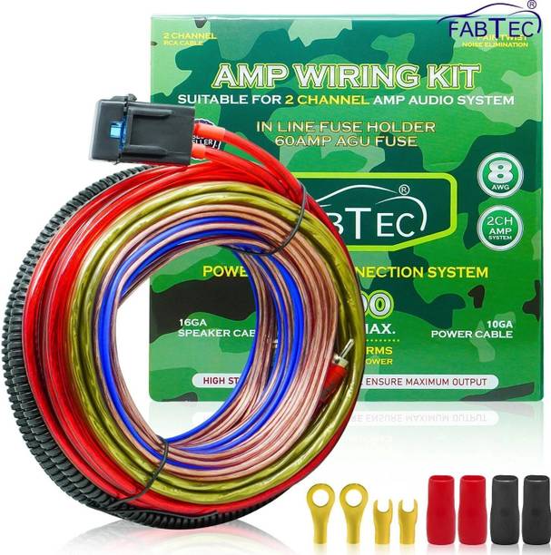 FABTEC Car Amplifier Wiring Dual Channel Copper Amp Wire Kit (10 Gauge/2500W) Two Class AB Car Amplifier