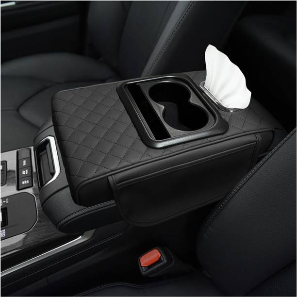 Clefairy Leather Center Console Cover with Cup Holder,Booster Arm Rest Cover for Car Car Armrest Cover