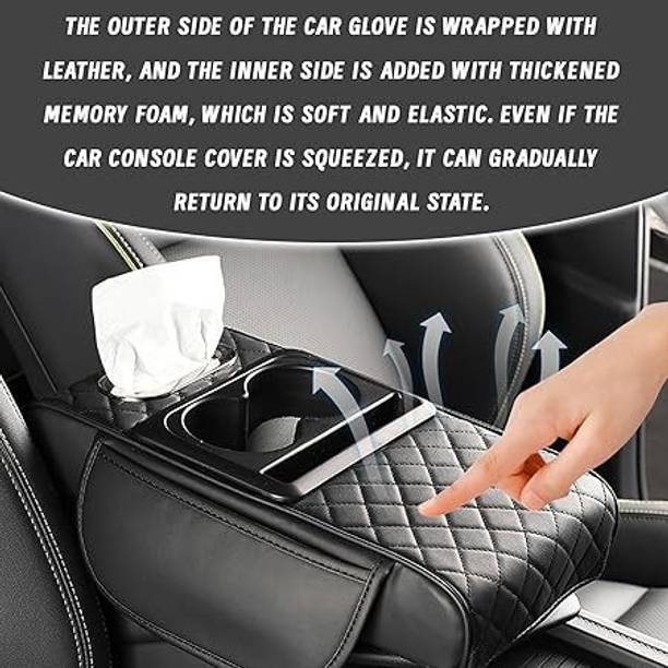 kaushal enterprise 5 in 1 Cushion with 2 Cup Holder,Tissue Box, phone Car Armrest Cover