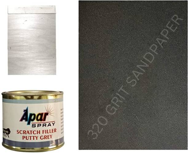 apar Scratch filler putty Grey (200 gms),1 putty knife and 320 Grit sandpaper, Car Body Filler Putty