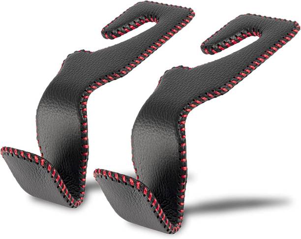JVCV Headrest Hooks for Car, Back Seat Organizer black red Leather Car Coat Hanger