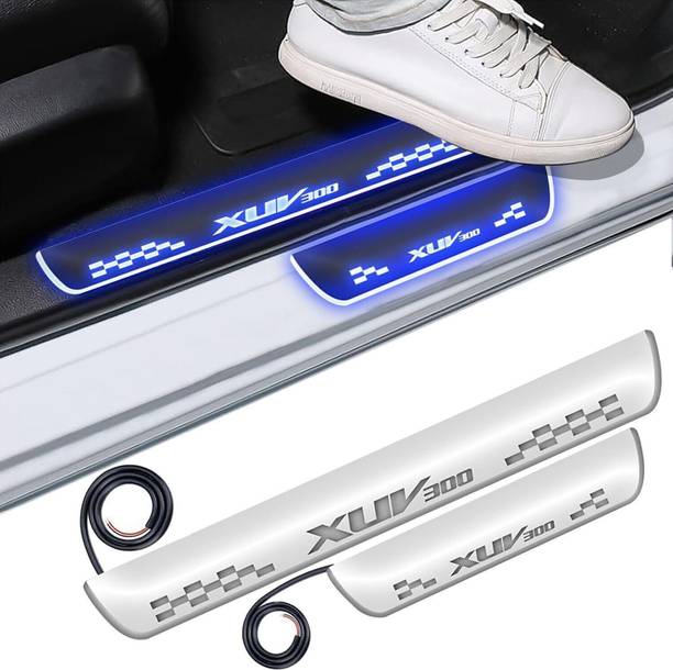 CARZEX Mirror Finish Car Door Foot Step LED Sill Plate for XUV300 (Set of 4, Blue) Car Fancy Lights