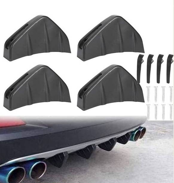 Auto MT 4PC Car Rear Bumper Lip Spoiler Universal Diffuser Shark Fins Black Car Flywheel