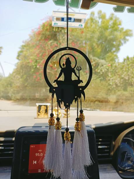 White villa Har Har Mahadev for Car,Office, Home Decor, Showpiece, Shiva Handmade with Black Car Hanging Ornament