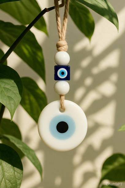 ayoni Premium White Evil Eye Charm | Handmade Glass Nazar for Home & Car Decor | Decorative Showpiece  -  20 cm