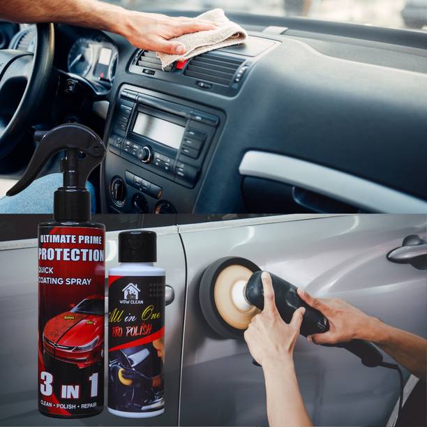LootZoo 3 In 1 Ultimate Prime Protection Quick Car Coating Spray(200ml) All In One Pro Polish Water Repellent Polish for Dashboard(110ml) Vehicle Interior Cleaner