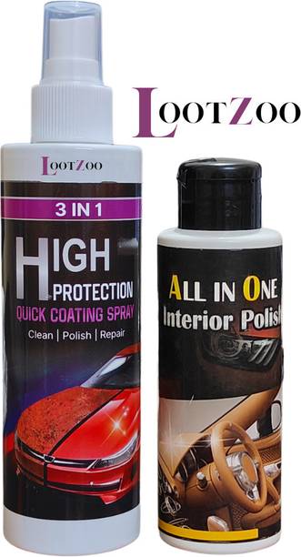 LootZoo All in One Car Interior Polish Water Repellent Polish for Dashboard(110ml) 3 In 1 High Protection Car Coating Spray for Clean, Polish & Repair(200ml) Vehicle Interior Cleaner