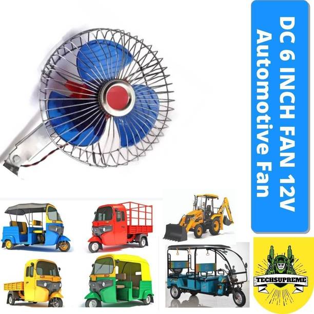 TechSupreme DC Fan 6 Inch 12V Automotive For Car/Truck/Auto rickshaw Car Interior Fan