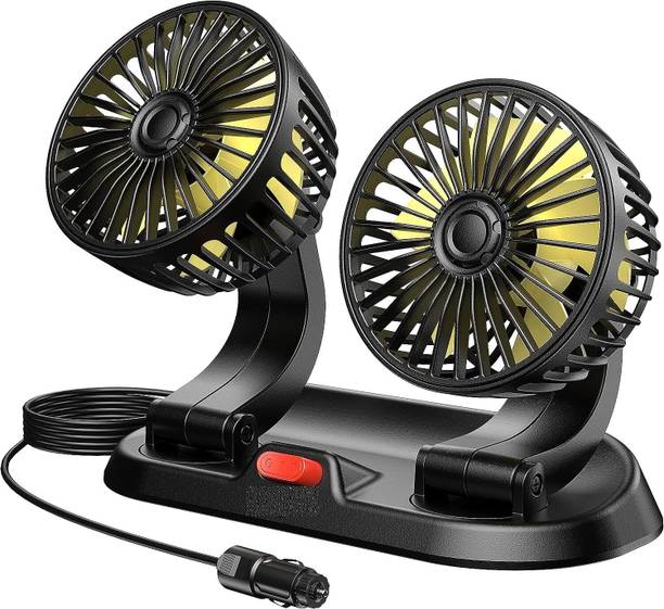 ZULUSTYL Double Head Car Fan 12V 360 Degree Adjustable Small Size 2 Speed Cooling Car Interior Fan
