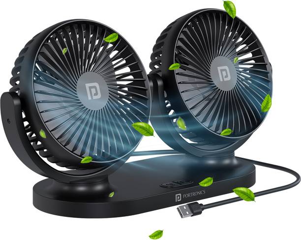 Portronics Twin Cool Portable Dual Head 360° Rotatable USB Fan With 3 Fan Speed,12/24v USB Car Interior Fan