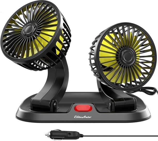 EliteAuto Premium long Neck moveable head Car Cooling Fan 12V With 360Degree with stickers Car Interior Fan