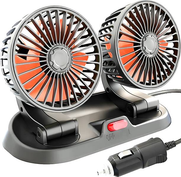 EliteAuto Premium Telescopic Adjust Dual head red Car fan Cooling 360 Degree with stickers Car Interior Fan