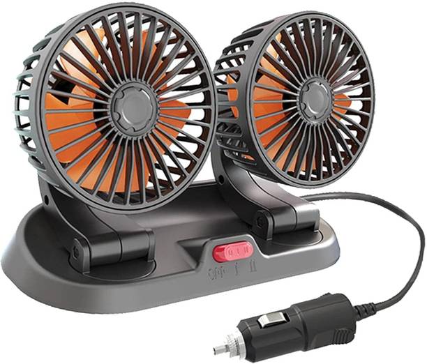ZULUSTYL Double Head Car Fan 12V 360 Degree Adjustable Small Size 2 Speed Cooling Brown Car Interior Fan