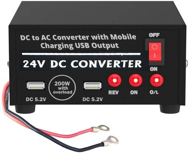 BALRAMA 24V DC to 220V AC Converter 24 Volt DC to AC Converter Power Solar Charger Smps 24 Volt to 220 Volt AC Converter with 2 AC Output Sockets + 2 USB Charging Ports Pure Sine Wave Inverter
