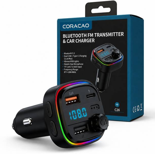 Coracao v5.0 Car Bluetooth Device with Adapter Dongle, Transmitter, FM Transmitter, Audio Receiver