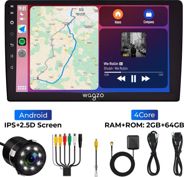 Wagzo 9inch CarPlay Android AutoTS7,2GB|64GB, 4thGen,4Core,IPS Display With Led Camera Car Stereo