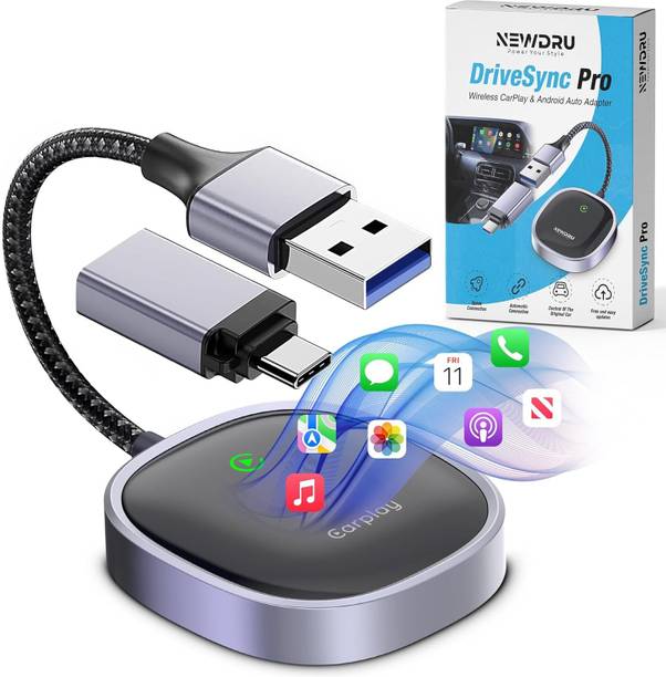 NEWDRU Wireless CarPlay & Android Auto Adapter | Plug & Play Bluetooth Car Stereo