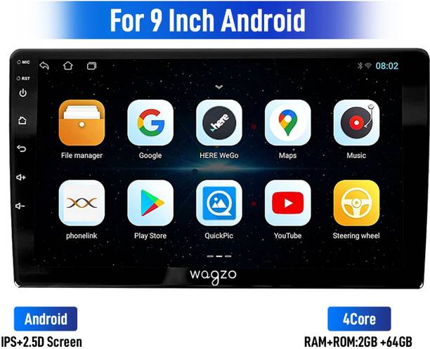 Wagzo 9 Inch Car Android Play TS7 2GB+64GB,4th Gen,4 Core,IPS Display|WAP-36 Car Stereo