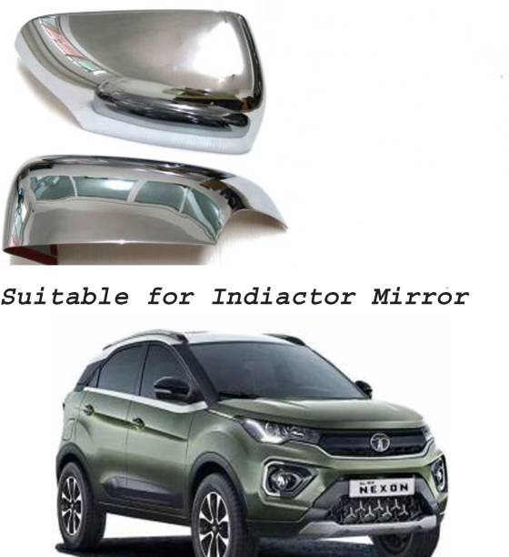 Bubu Car silver Pated chrome side mirror cover for Tata Nexon 2020 Onward Borosilicate Glass Car Mirror Cover