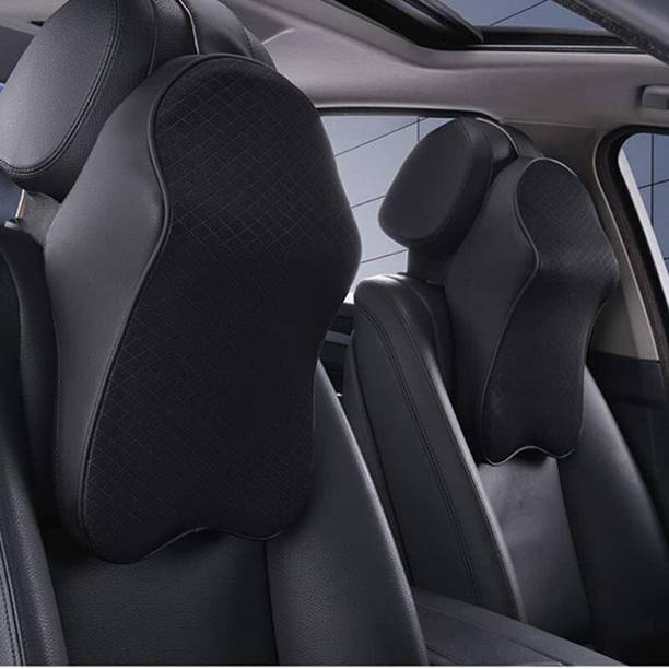 MANTAVYA Black Cotton, Leather Car Pillow Cushion for Universal For Car