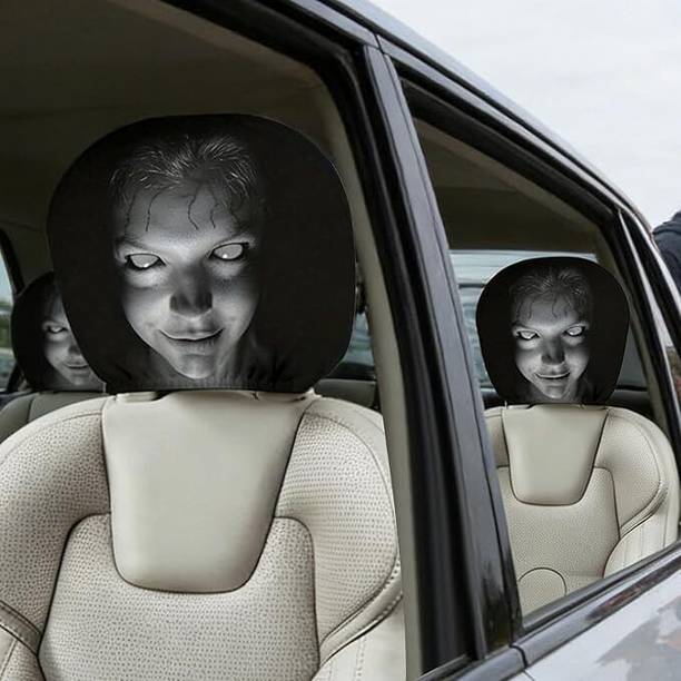 amidha Fabric Car Seat Cover For Universal For Car Ghost Face Halloween Car Headrest Covers (2 Pcs) – Universal Fit Scary Auto Head Rest Protector Slipcovers for Cars, SUVs, Trucks | Washable & Stretchable Spooky Decor Accessories