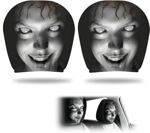 amidha Fabric Car Seat Cover For Universal For Car Scary Ghost Face Car Headrest Covers Set of 2