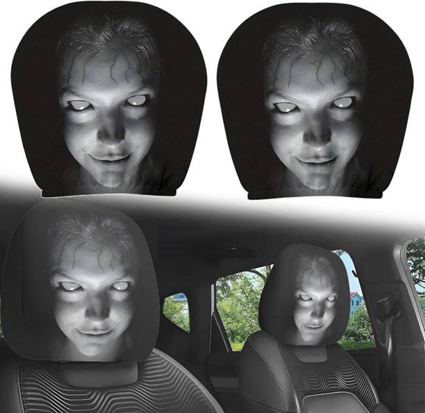 BV Enterorise Fabric Car Seat Cover For Universal For Car Scary Ghost Face Printed Headrest Cover 2 Pic
